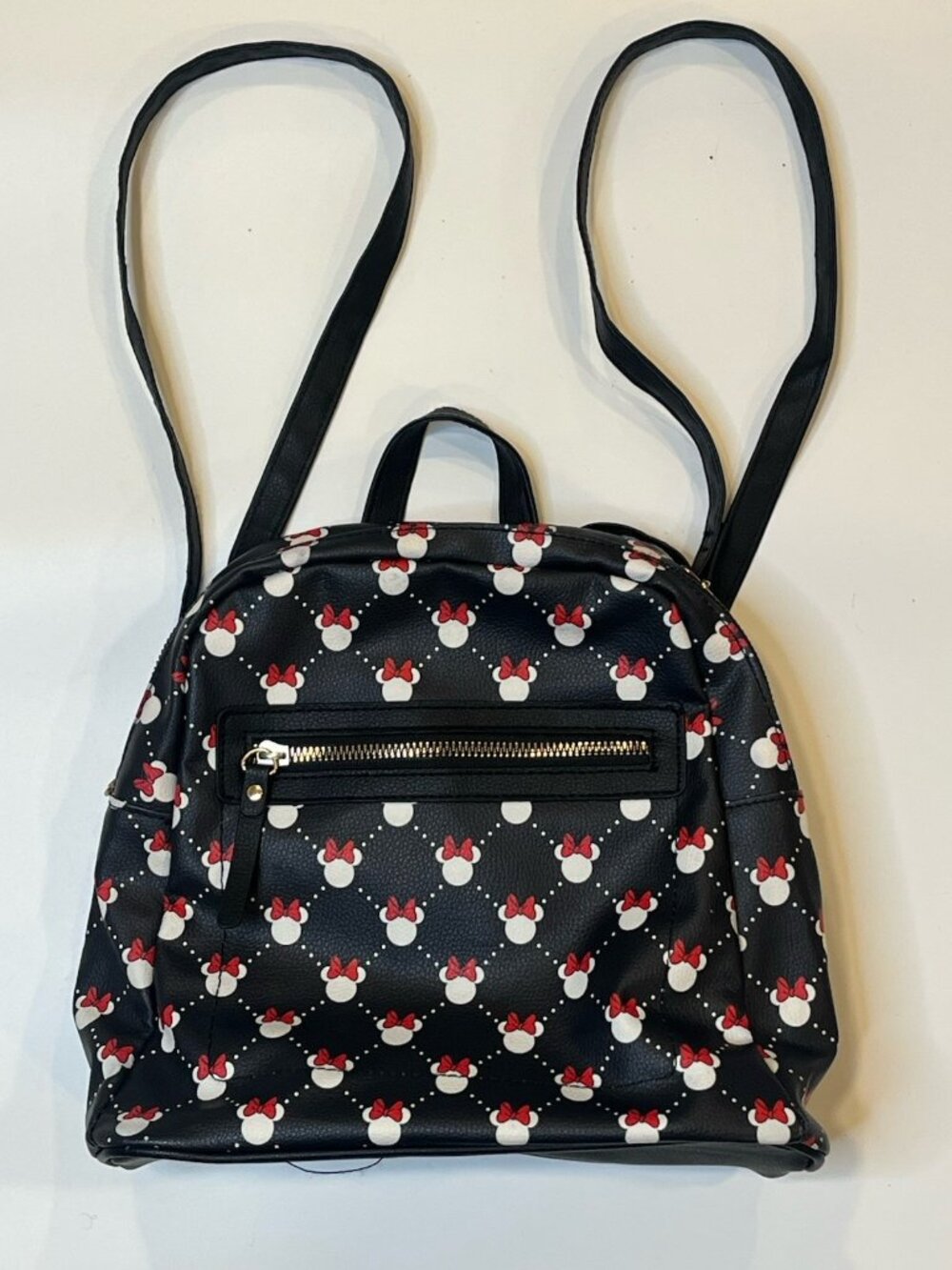 Disney Minnie Mouse Mini Backpack Black Red Bow All Over Print Faux Leather